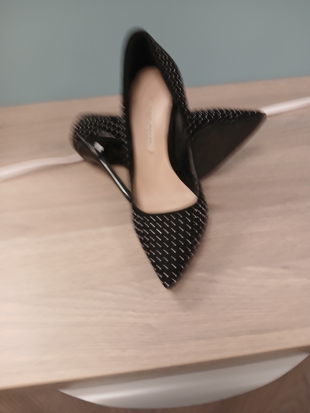 Black Pointed Stiletto Pumps with Subtle Stitch Pattern